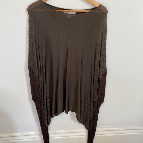 RACHEL ZOE Izzy Fringe Poncho Blouse - Army Green - Picture 4 of 13